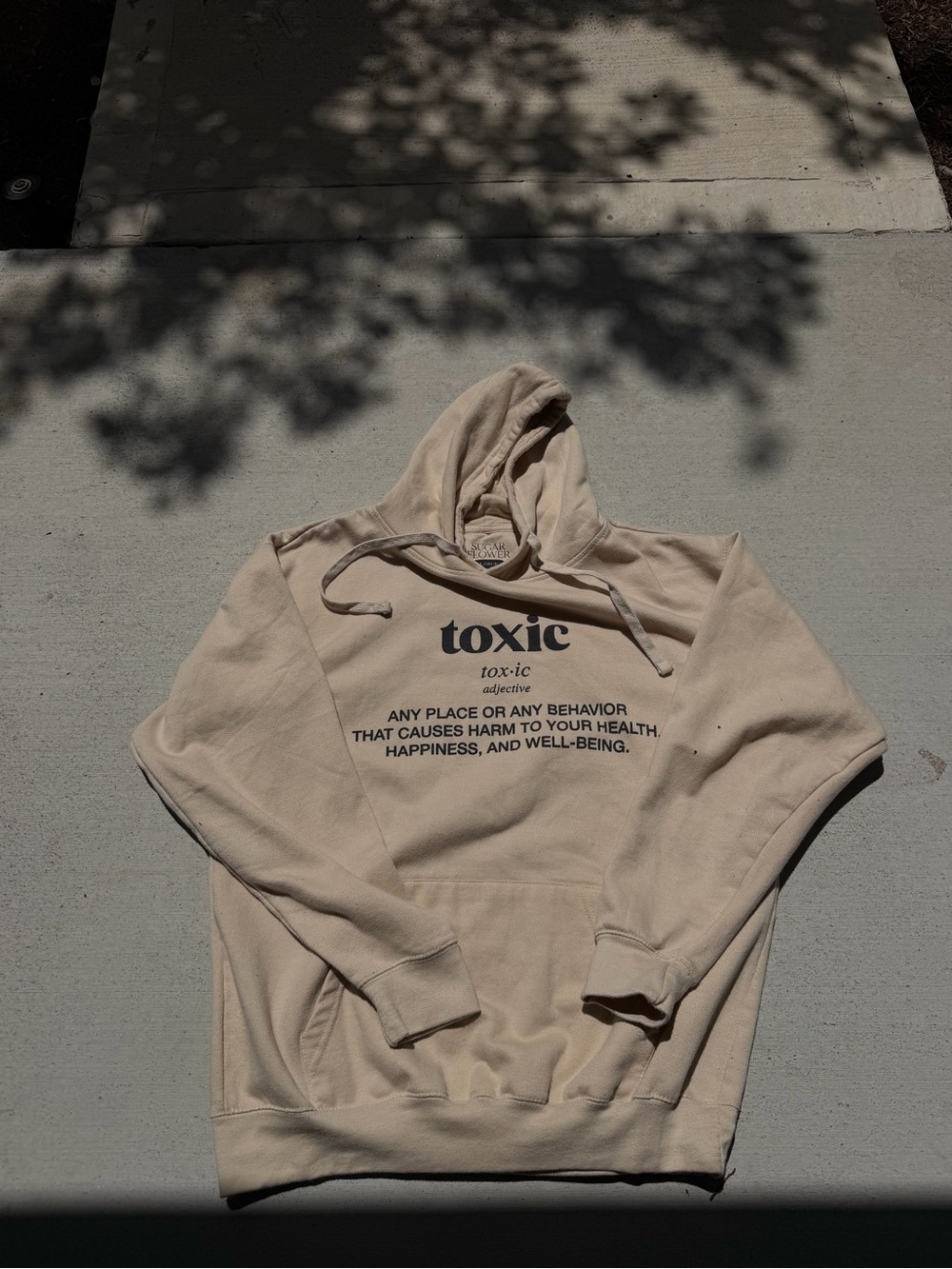 Sugar Beige Graphic Crewneck Hoodie - "Toxic" Print